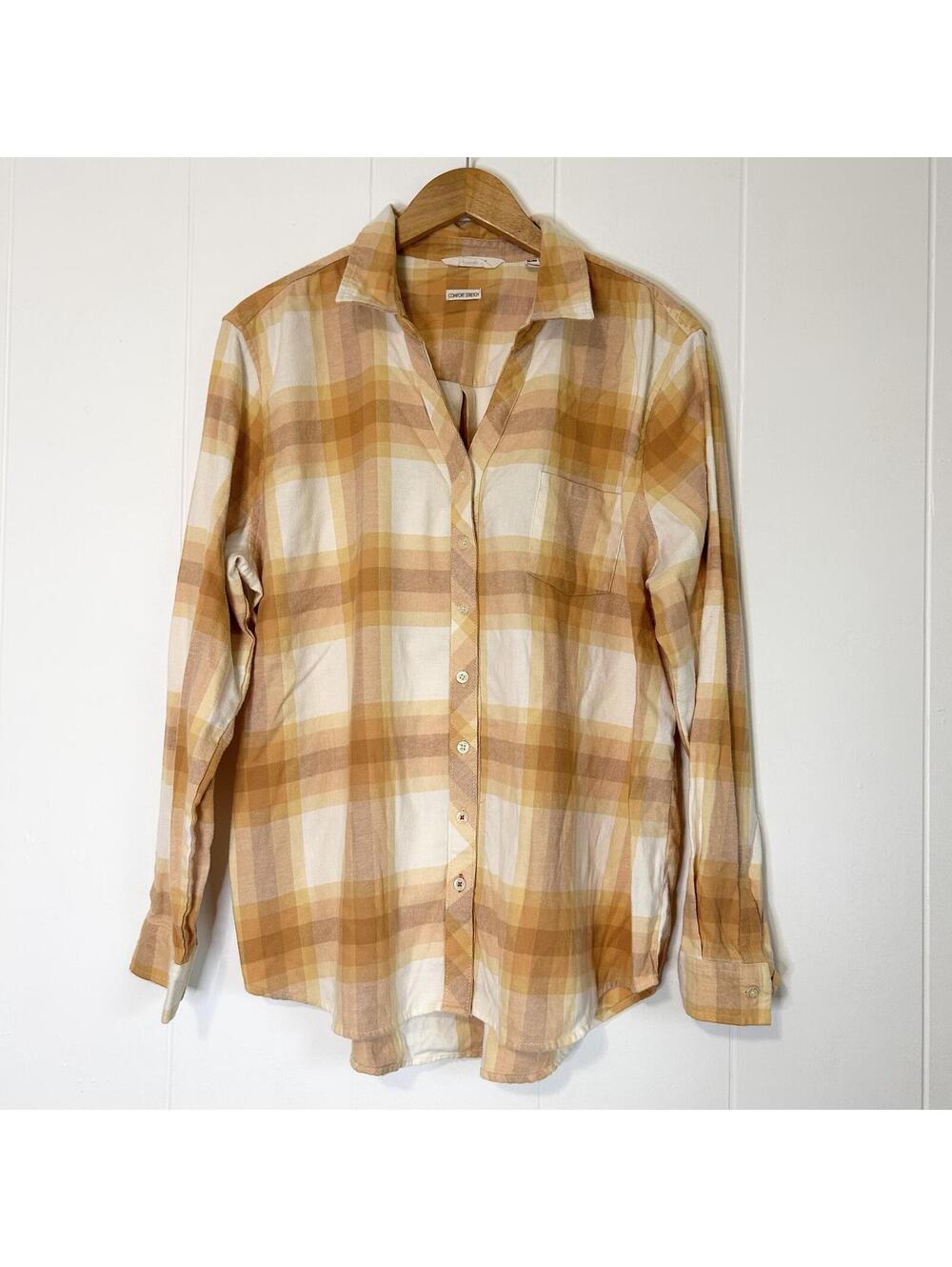 Weatherproof Vintage Yellow Mustard Long Sleeve Button Down Flannel Women's XL